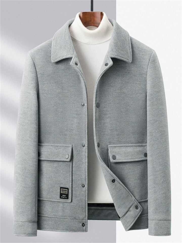 Men's Mid-aged Faux Woolen Solid Color Lapel Long Sleeve Jackets