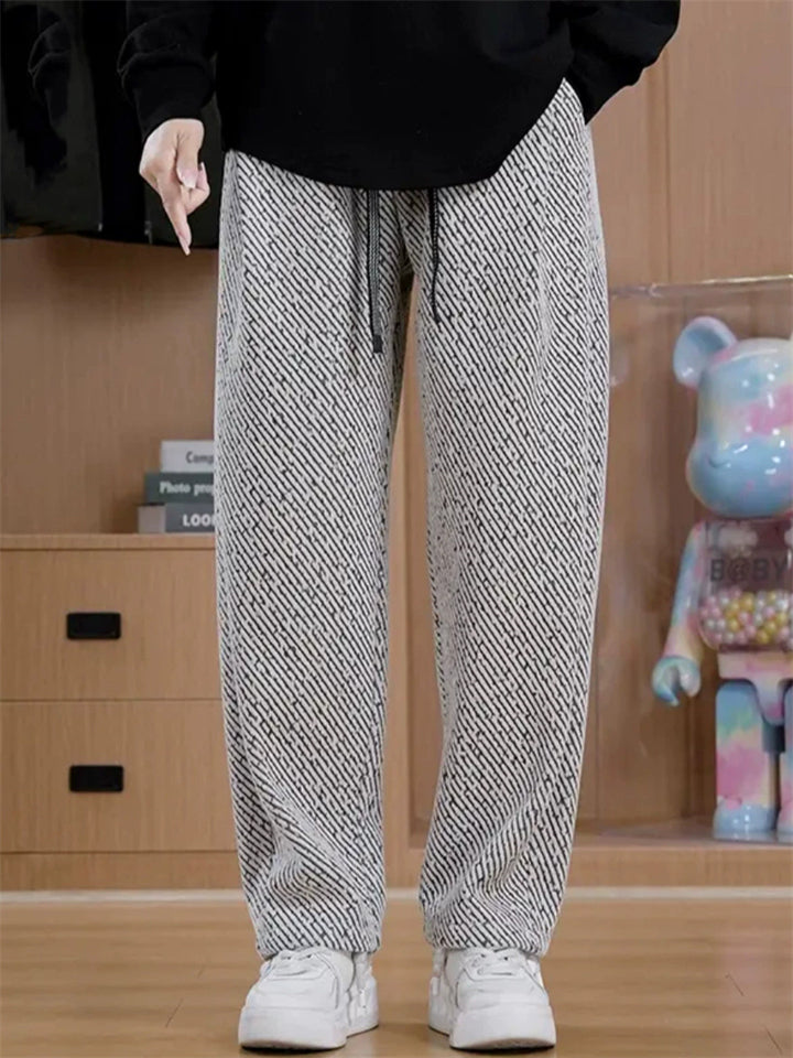 Unisex Casual Drawstring Straight Leg Pants with Plush Lining