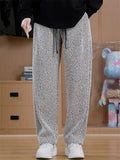 Unisex Casual Drawstring Straight Leg Pants with Plush Lining
