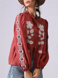 Women's French Style Embroidery Puffed Sleeve Shirt