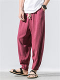 Mens Summer Linen Blend Loose Breathable Yoga Harem Joggers