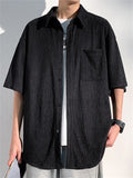 Summer Texture Print Button Up Half Sleeve Shirt for Men