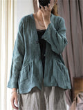 Women's Vintage V-Neck Loose Linen Texture Long Sleeve Shirts