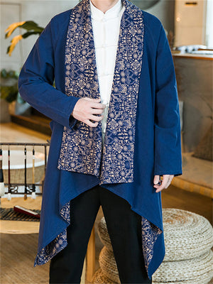 Men's Ethnic Style Print Reversible Irregular Hem Jacket
