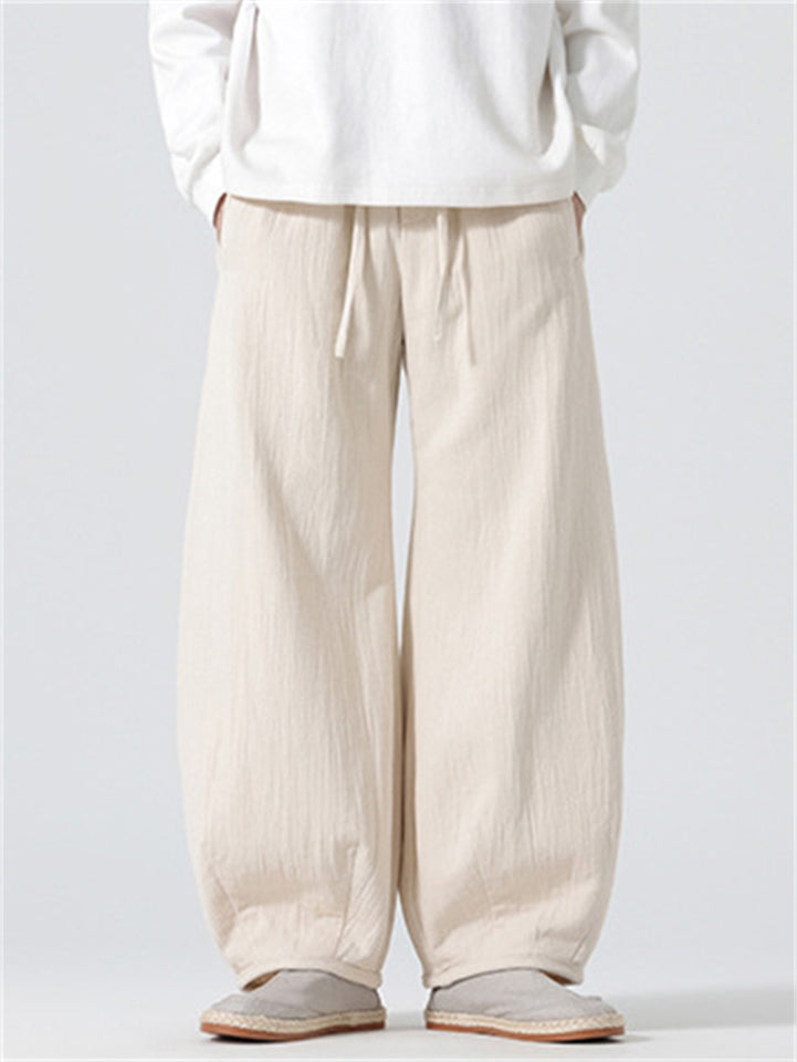 Men's Japanese Style Vintage Solid Color Texture Scimitar Pants