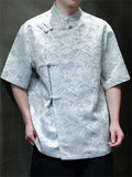 Men Chinese Style Mountain Jacquard Short Sleeve Stand Collar Shirts