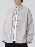 Men's Chinese Style Solid Color Frog Button Stand Collar Shirts