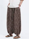Mens Summer Ice Silk Paisley Print Loose Fit Harem Pants