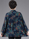 Women's Plus Size Summer Floral Print Lapel  3/4 Sleeve Shirt