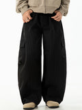 Men's Retro Japanese Style Pleated Pockets Wide Leg Scimitar Cargo Pants