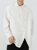 Men's Chinese Style Solid Color Frog Button Lapel Shirts