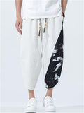 Men's Ethinic Style Quick Dry Crane Print Baggy Harem Pants