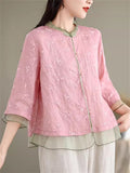 Women's Summer Retro Chinese Style Holiday Embroidery Half Sleeve Shirts