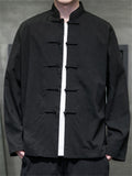 Men's Simple Chinese Style Cotton Blend Stand Collar Tang Suit Jacket