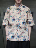Men's Summer Print Stand Collar Half Sleeve Tang Suit Shirts