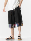 Summer Men's Cotton Linen Spliced Cropped Pants