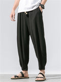 Mens Summer Linen Blend Loose Breathable Yoga Harem Joggers