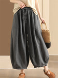 Women's Summer Comfy Solid Color Wide Leg Elastic Waist Cropped Pants