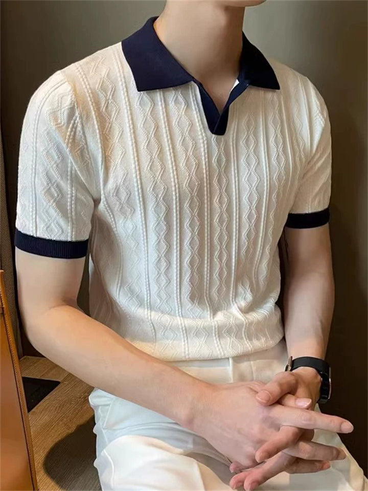 Men's Korean Style Contrast Color Short Sleeve Knit Polo Shirts