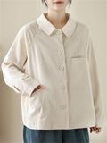 Women's Beige Corduroy Lapel Long Sleeve Jacket