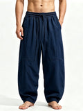 Men Japanese Style Baggy Joggers Wide Leg Drawstring Harem Pants