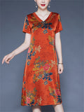 Summer Casual V-neck Floral Print A-Line Dress for Women