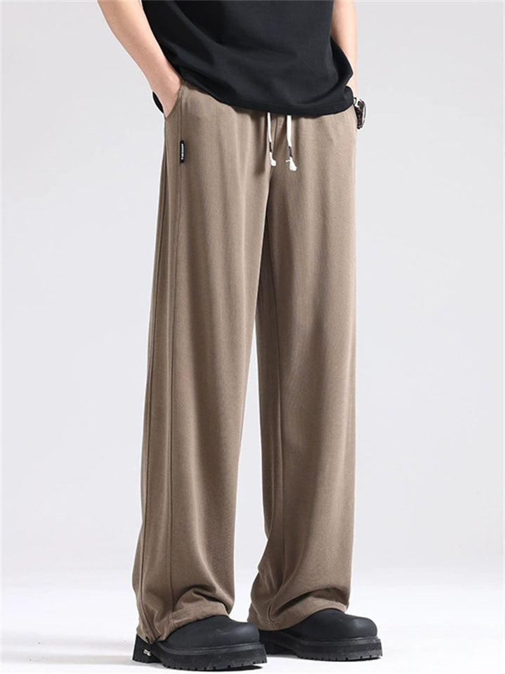 Mens Summer Wide Leg Drawstring Casual Pants Baggy Trousers