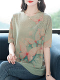 Casual Women's Loose Butterfly Print Short Sleeve Knit T-Shirts