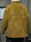 Male Chinese Style Bamboo Leaf Flower Print Corduroy Coats