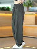 Summer Loose Fit Workwear Pants for Women with Drawstring and Pockets
