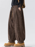 Winter Comfy Elastic Waist Wide Leg Pants for Men with Buttons Details Cuff