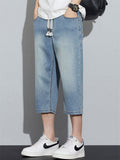 Men's Stylish Comfy Drawstring Capri Cropped Jeans