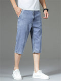 Mens Dark Indigo Below Knee Three Quarter Short Jeans