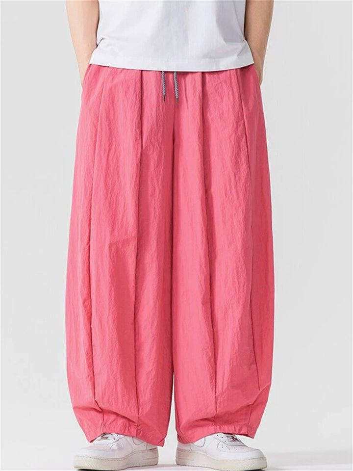 Japanese Style Casual Summer Pleated Wide Leg Cargo Pants Unisex