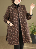Vintage Floral Print Mid Length Cotton Coat for Women