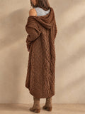 Women Cable Knit Hooded Cardigan Long Open Front Sweater Coat