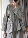 Women's Vintage V-Neck Loose Linen Texture Long Sleeve Shirts