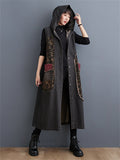 Vintage Floral Single Breasted Sleeveless Denim Hooded Coat