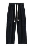 Mens American Style  Wide Leg Cargo Jeans with Utility Pockets
