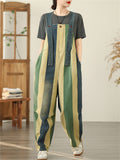 Women's Contrast Color Stripe Overall Denim Cropped Jumpsuits