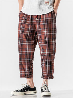 Men's Daily Wear Loose Summer Plaid Casual Pants