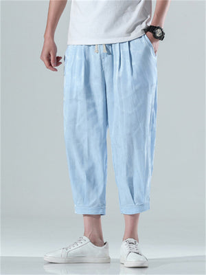 Men's Simple Ice Silk Cool Summer Cropped Pants