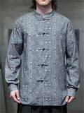 Chinese Style Geometric Print Stand Collar Long Sleeve Jackets for Men