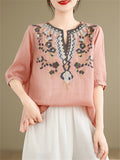 Loose Women's V-Neck Ethnic Style Embroidered Shirts