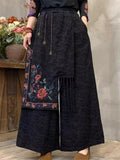 Women's Ethnic Style Floral Embroidered Fringe Patchwork Wide Leg Pants
