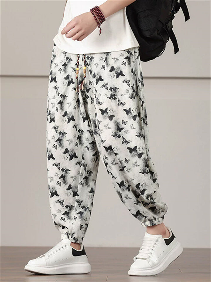 Men's Summer Chinese Style Butterfly Print Loose Fit Harem Pants