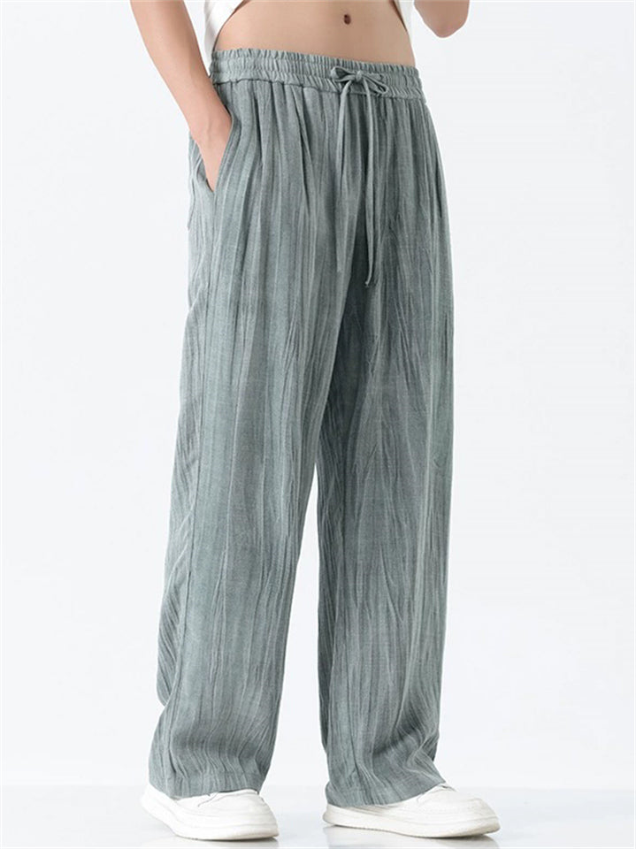 Mens Vintage Summer Linen Blend Loose Fit Casual Beach Wide Leg Pants