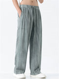 Mens Vintage Summer Linen Blend Loose Fit Casual Beach Wide Leg Pants