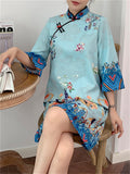 Loong Print Qipao Midi Dress for Ladies