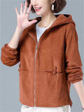 ‌Women's Casual Corduroy Jacket with Hoodie Lightweight Autumn Outwear‌